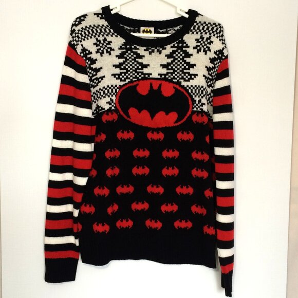 Batman Mens Holiday Christmas Sweater Large Black White Long Sleeve Acrylic - Picture 1 of 6